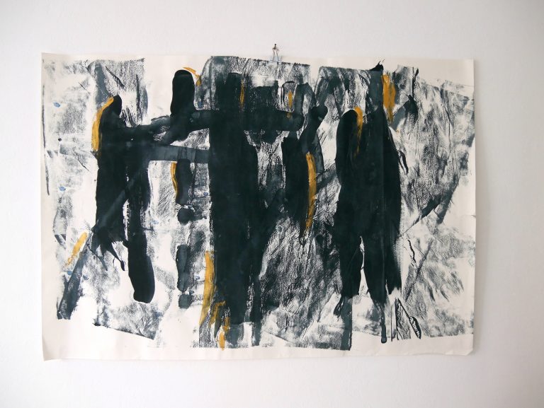 MISSING PIECES – Dunkelgold, Bildserie | Gouache, Acryl, Farbpigmente auf Papier 70x100cm | MISSING PIECES – Dunkelgold, Series | Gouache, Acrylic, Farbpigments on paper 70x100cm